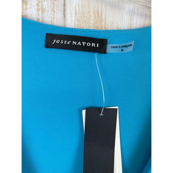 Josie Natori Drape Midi Turquoise Dress Women's Medium Twist V-neck Waist NWT - Picture 3 of 12